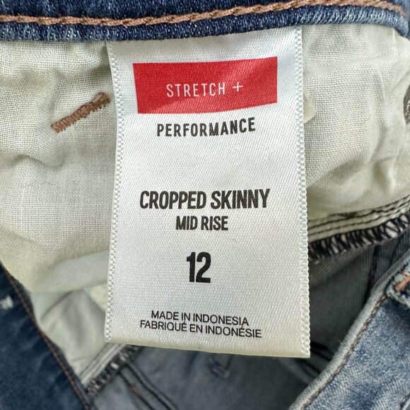 Express Cropped Skinny Mid Rise Distressed Women's size 12 Blue Denim jeans - Picture 3 of 4